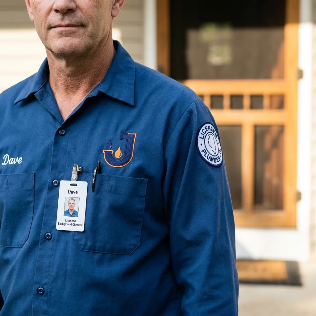 Licensed plumber showing ID badge in Grand Blanc, MI