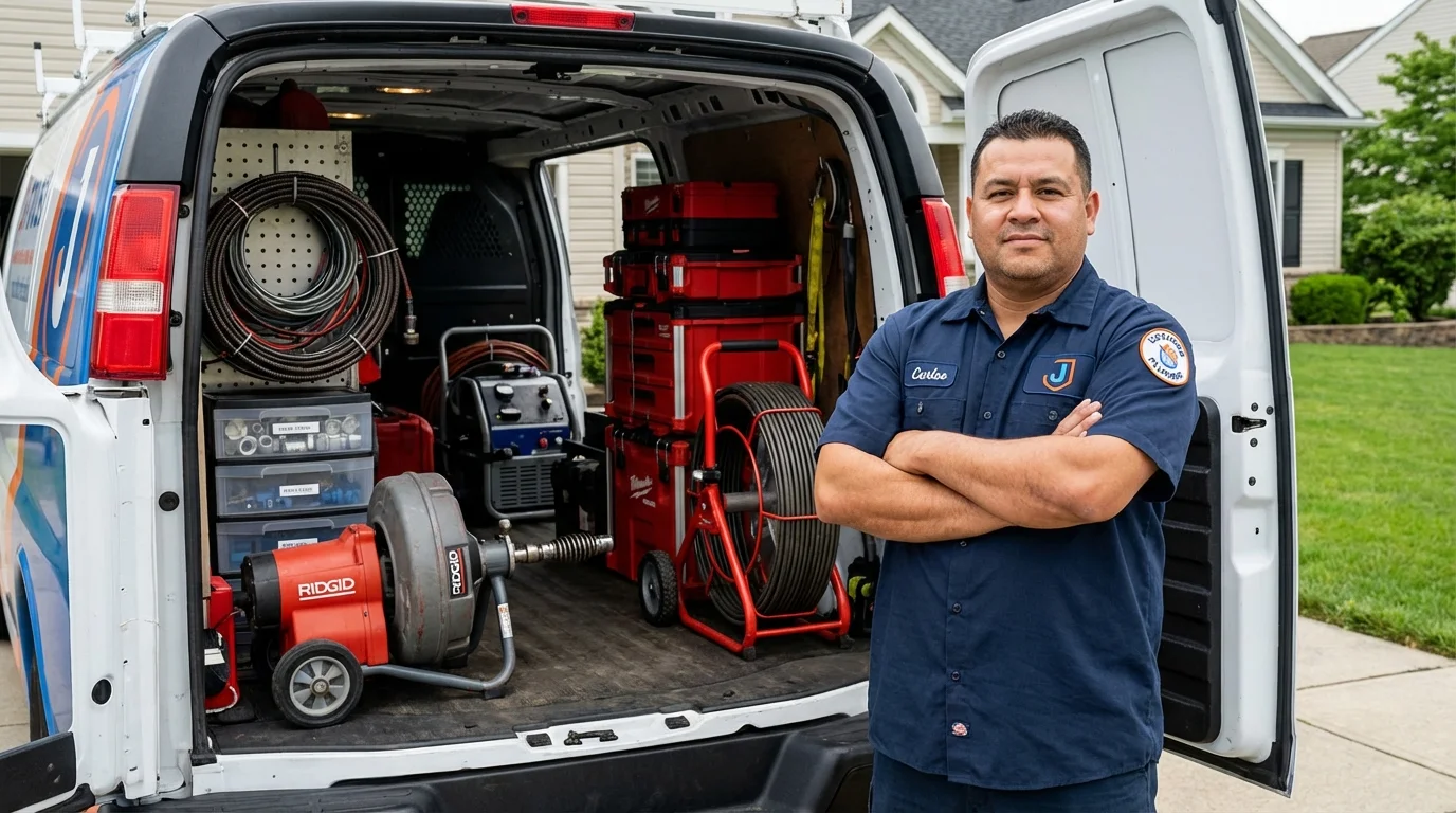 Professional drain cleaning equipment and Johns Plumbing LLC plumber in Grand Blanc