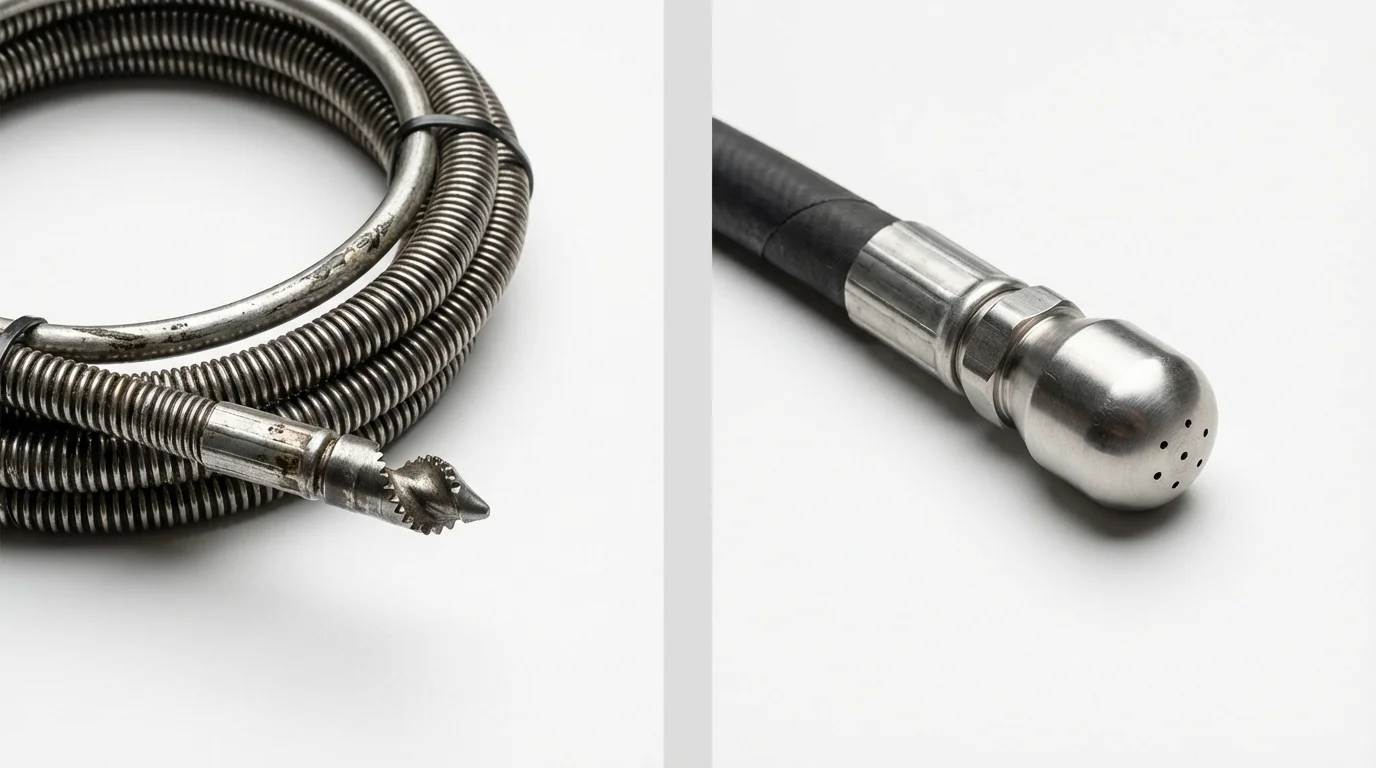 Drain snake cable and hydro jetting nozzle used for drain cleaning in Grand Blanc, MI