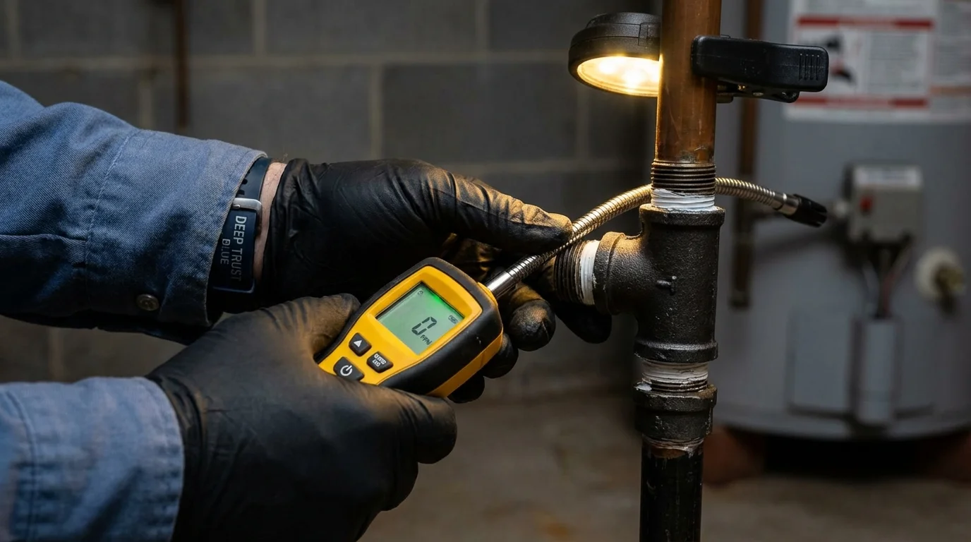 Gas leak detection with electronic sniffer by Johns Plumbing LLC in Grand Blanc