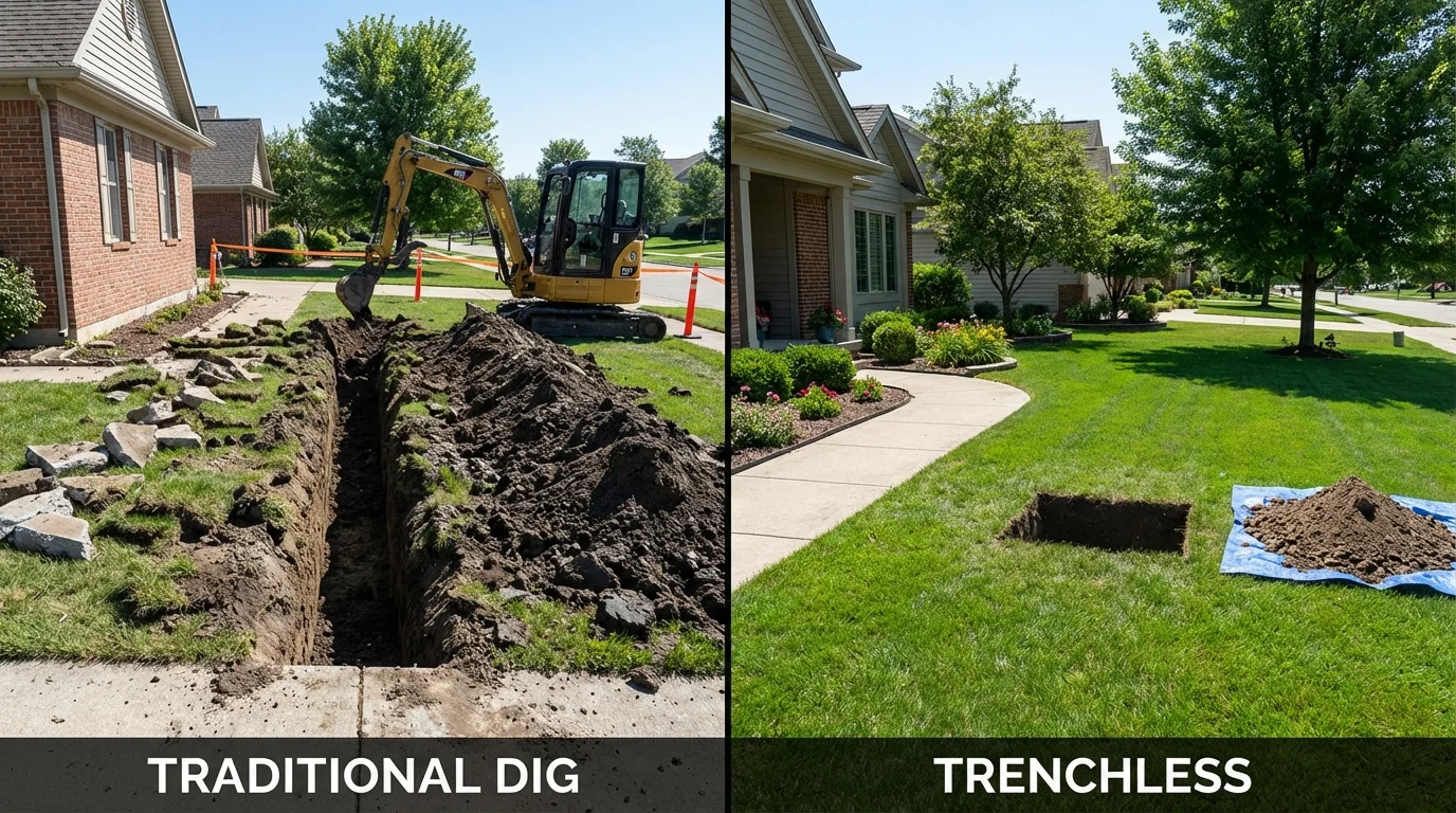 Trenchless sewer repair with minimal yard damage versus traditional excavation in Grand Blanc, MI
